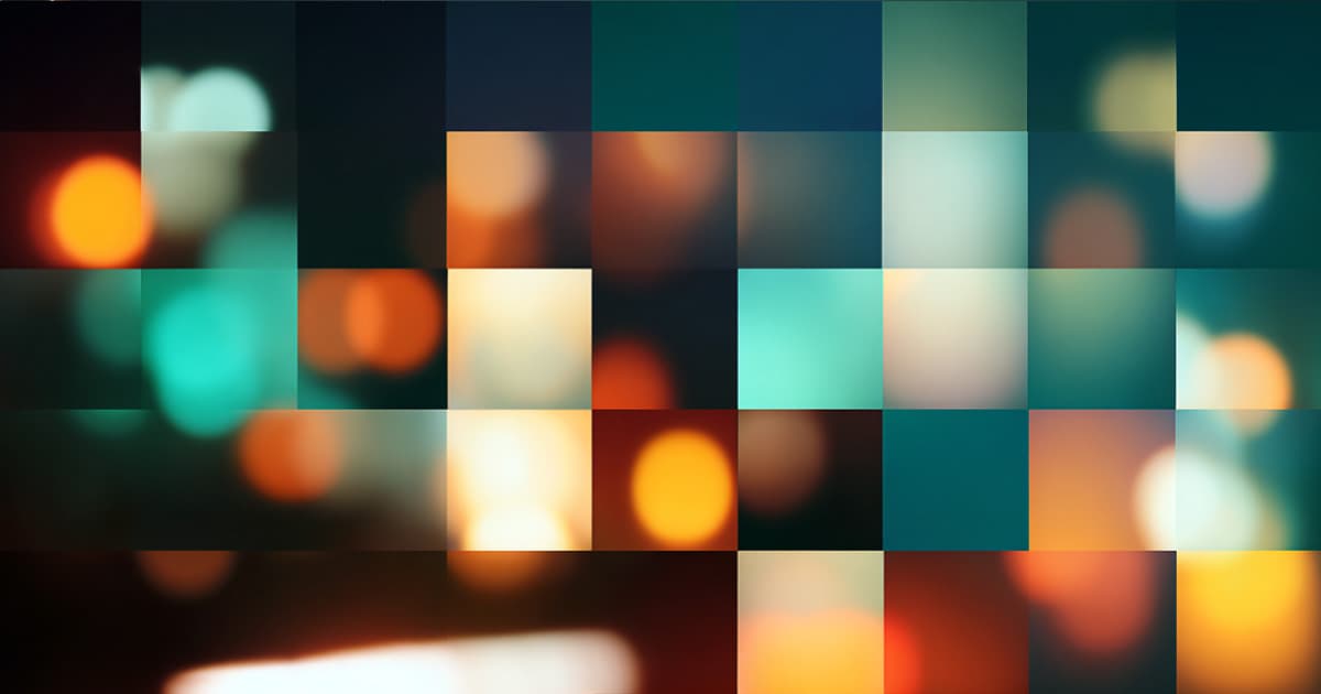 Abstract grid of coloured squares with teal, amber and gold bokeh lights, evoking a comparison matrix and a sense of acceleration.