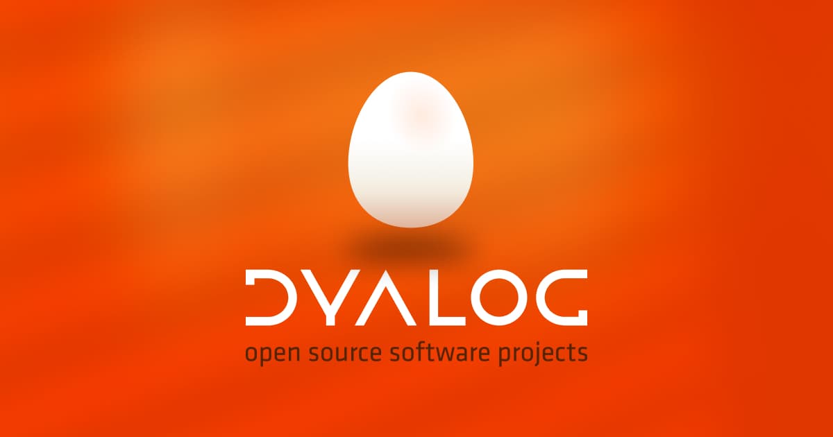 Logo for Dyalog Open Source Software Projects, featuring a smooth white egg above the word “Dyalog” in a modern geometric font, with the tagline “open source software projects” below, all set against an orange gradient background.