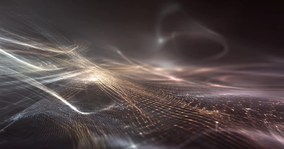 Abstract digital image with flowing lines and shimmering mesh patterns in warm gold and silver tones, evoking layered complexity and subtle structure, suggestive of pattern analysis or data transformation.