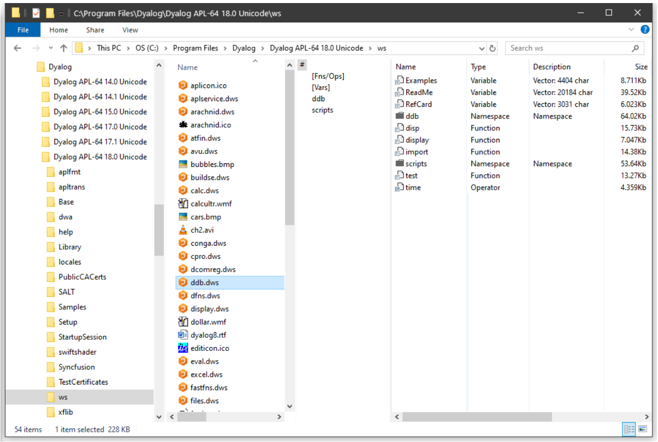 Screenshot of File Explorer integration with Dyalog for Microsoft Windows